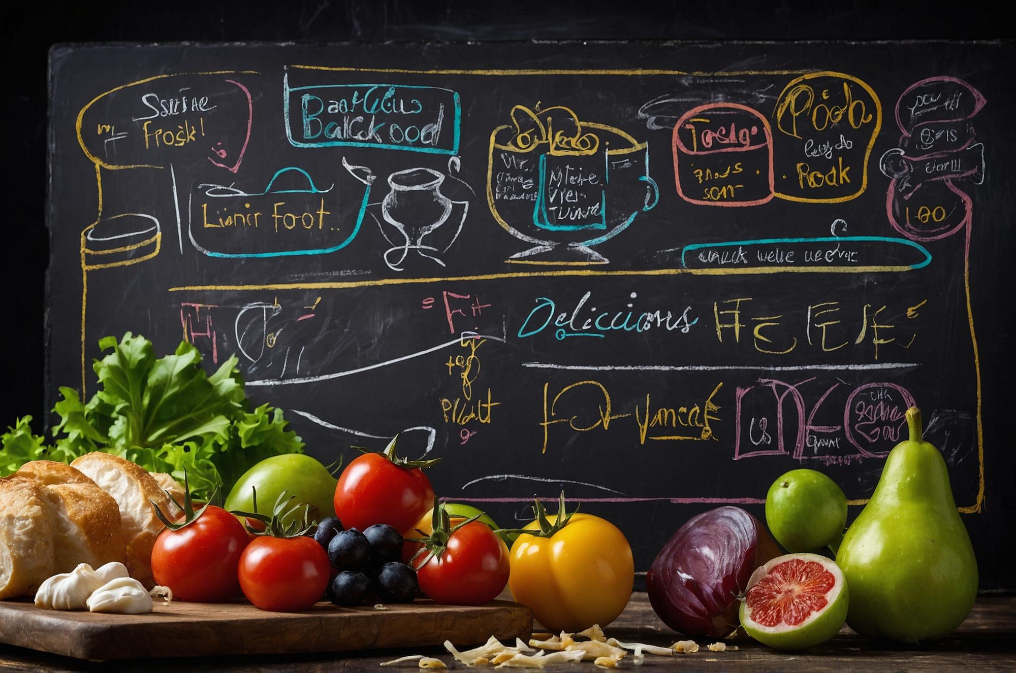 Lavagna con menu e appunti di ricette