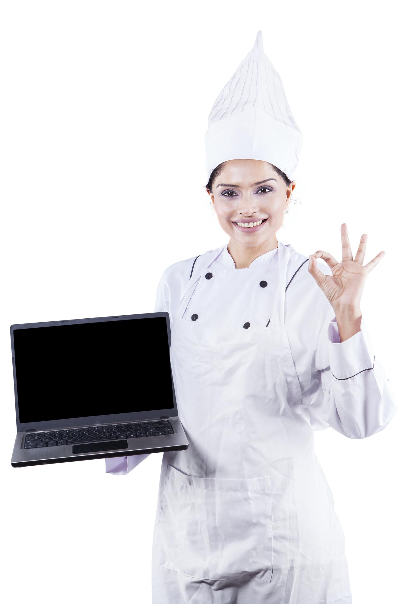 Classe di cucina online con schermo e chef